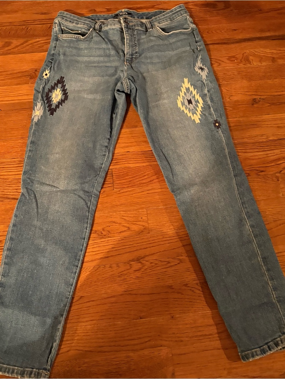 Chaps Jeans Aztec Southwestern Embroidered Diamond Design Womens Denim Size 12